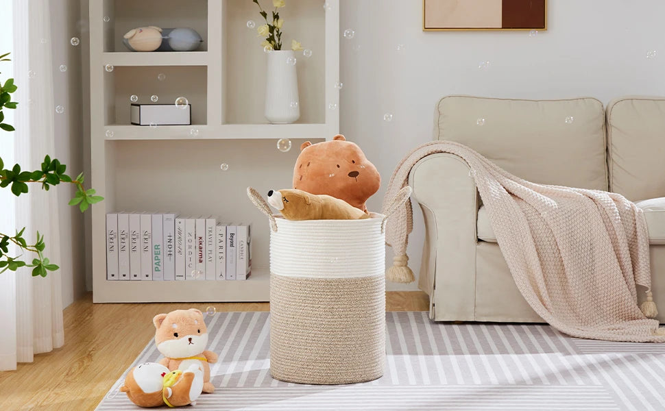 Large Size Laundry Basket,High Braided Rope Storage Basket,Suitable for Living Room、Bathroom、Bedroom Blanket、Toy、Dirty laundry