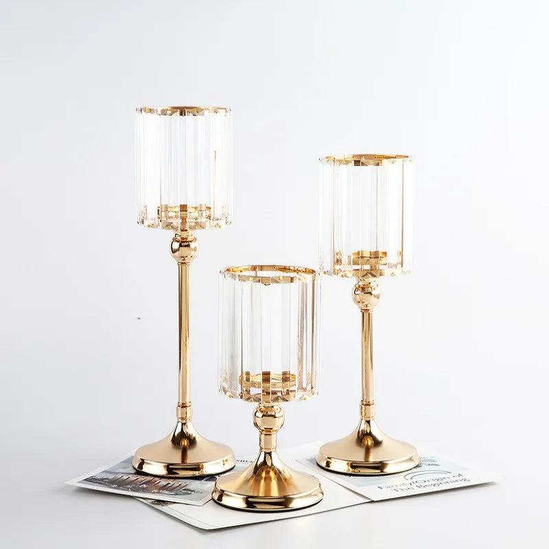 Crystal Glass Candle Holders Luxury Retro Metal Candlesticks, Wedding Party, Christmas Holiday, Desktop Home Decoration, 3 Sizes