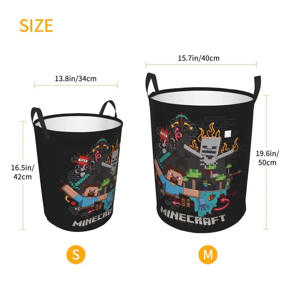 Custom Anime Game Mine C-Crafts Cartoon Laundry Hamper Large Clothes Storage Basket Toy Bin Organizer for Kids