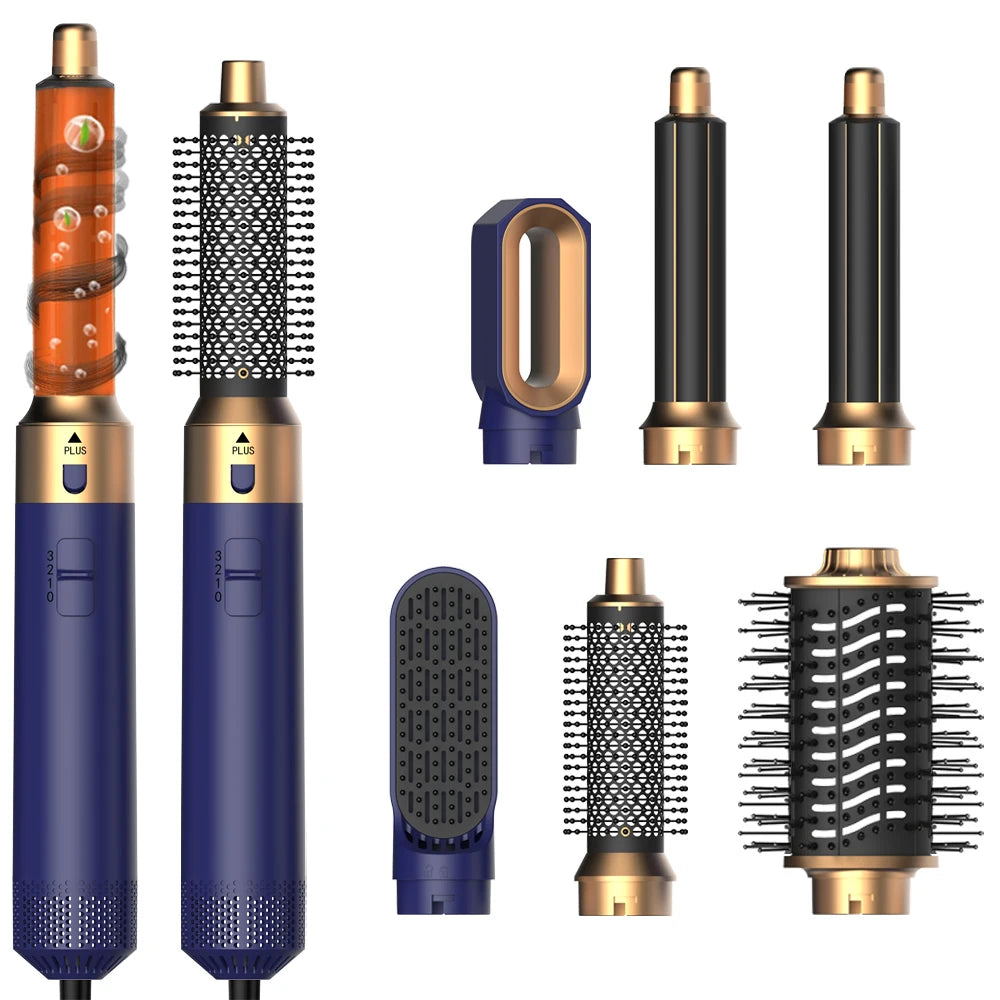 6 in 1 Multifunctional Hair Tool Blow Dryer Curler Ionic Hot Air Brush Straightener with Detachable Head