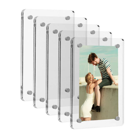 5 Packs Acrylic Fridge Magnetic Instax Frame, 2.46x3.54 Inch Magnet Frame for Refrigerator, Double Sided Mini Picture Frames