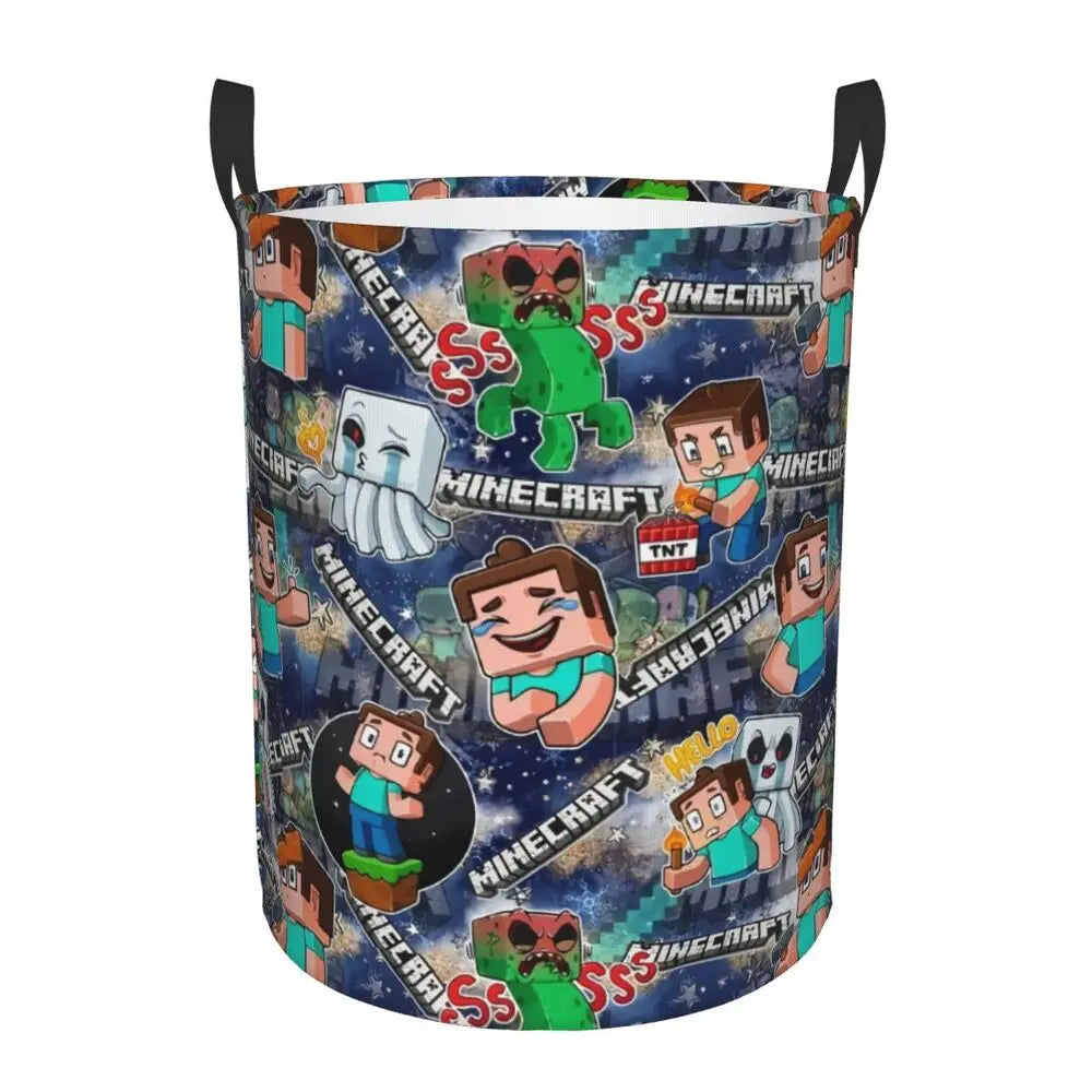 Custom Anime Game Mine C-Crafts Cartoon Laundry Hamper Large Clothes Storage Basket Toy Bin Organizer for Kids