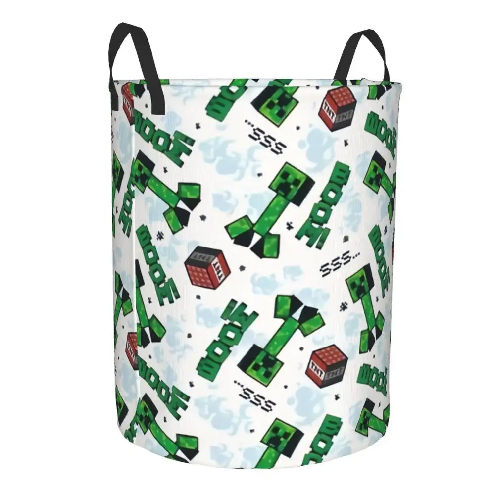 Custom Anime Game Mine C-Crafts Cartoon Laundry Hamper Large Clothes Storage Basket Toy Bin Organizer for Kids
