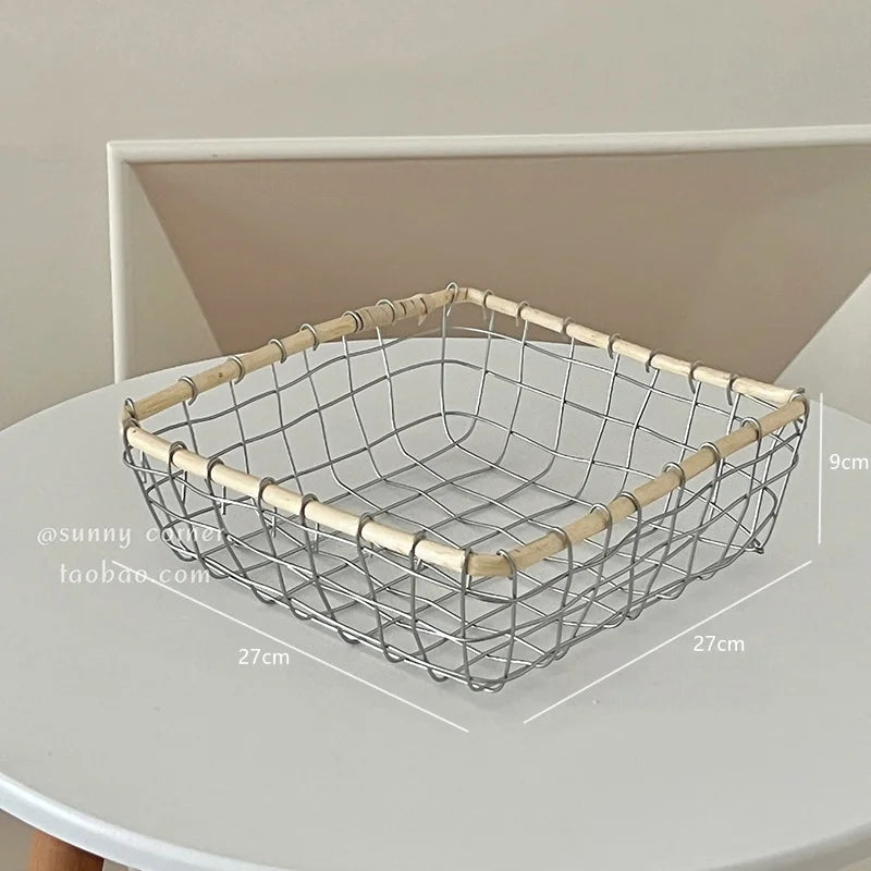 Woven Iron Art Storage Basket Hollow out Fruit Sna Bread Desktop Organizer Basket Casual Chic Metal Storage Caddy