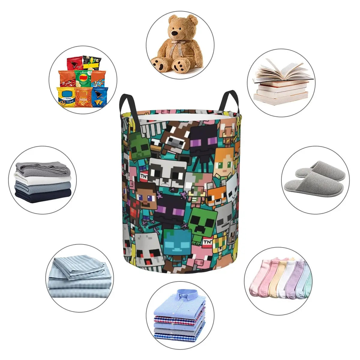 Custom Anime Game Mine C-Crafts Cartoon Laundry Hamper Large Clothes Storage Basket Toy Bin Organizer for Kids