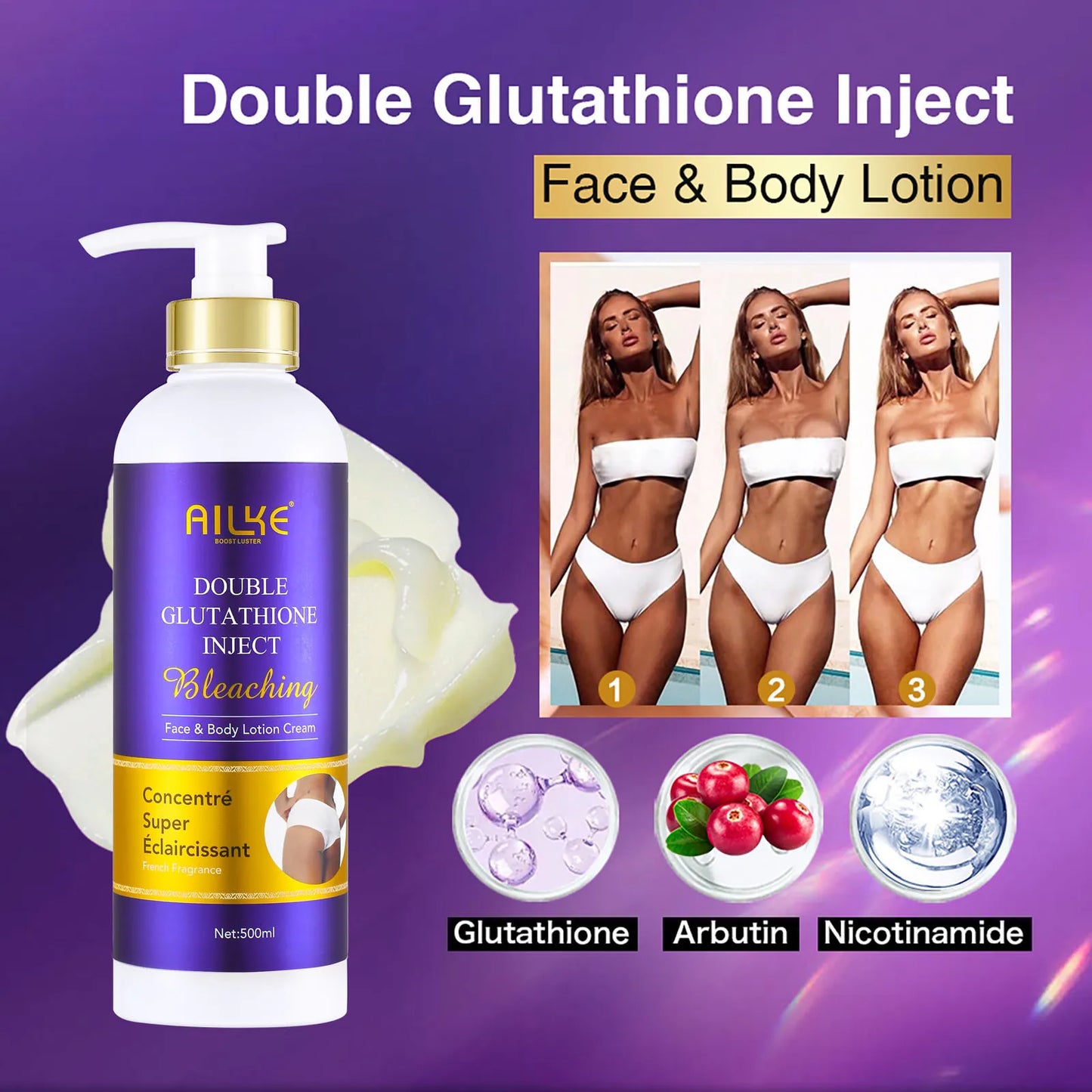 AILKE Double Glutathione Whitening Skin Care, Lightening, Remove Dark Spots, Skin Radiant, Moisturizing, Hydrating, Smooth