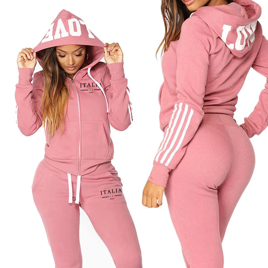 Italy Fashion Women's Tracksuit Zip-up Hoodies Slim Fit Trousers Sportswear Ladies All Season Casual Sports Sexy Jogging Outfits