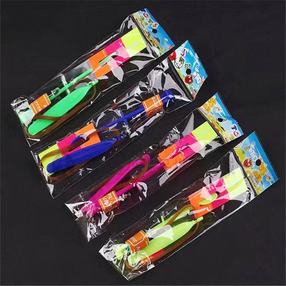 Rocket Slingshot Flying Toys with LED Lights 10Pcs LED Arrow Helicopters + 10Pcs Launchers Flying Toys Luminous Slingshot Toys
