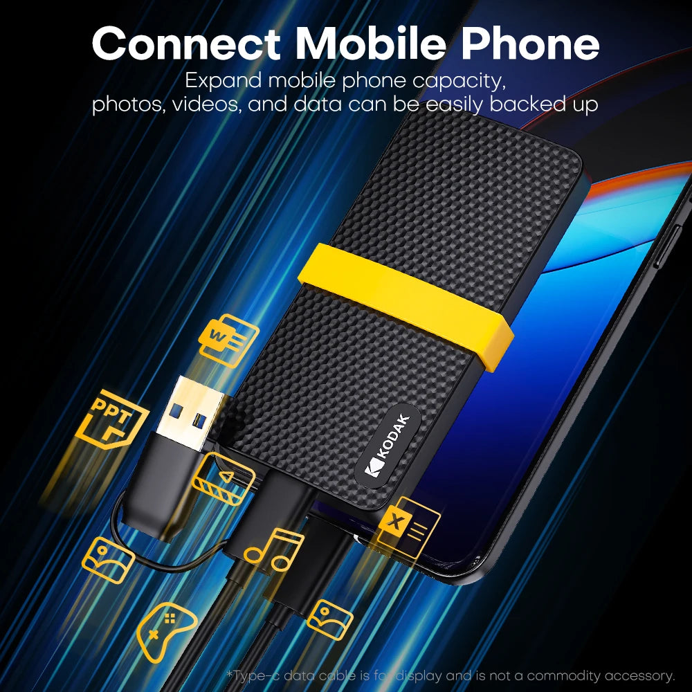 KODAK External Hard Drive 1TB Portable SSD HARD DISK 512GB High-speed External Solid State Drive Mobile Hard Drive for Laptop PC