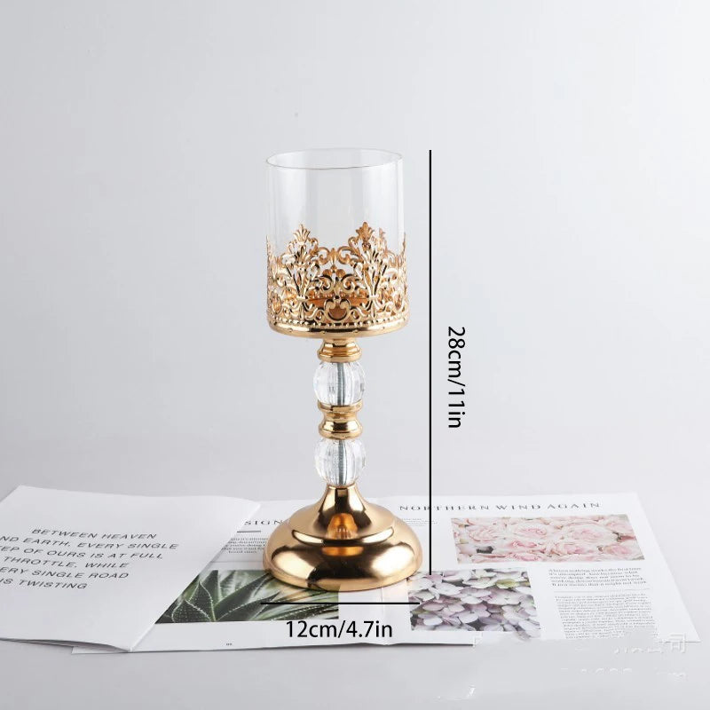 Crystal Glass Candle Holders Luxury Retro Metal Candlesticks, Wedding Party, Christmas Holiday, Desktop Home Decoration, 3 Sizes