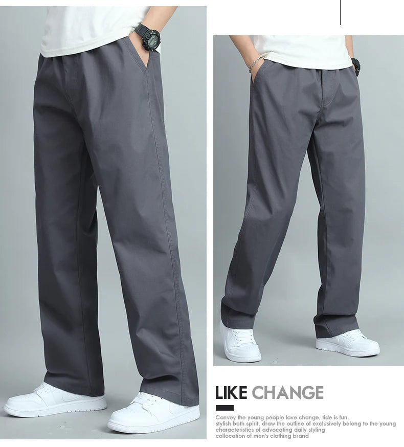 Big Size Mens Casual Pants Relaxed Fit Cotton Trousers Elastic Waist Drawstring Sweatpants Mens Jogger Pants Summer Spring