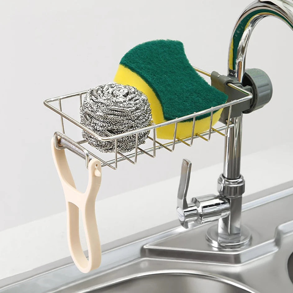 1PC Kitchen Sink Drain Holder Adjustable Height Flexible and Rotatable Hanging Faucet Rack  Suitable for Soap Sponges Brushes