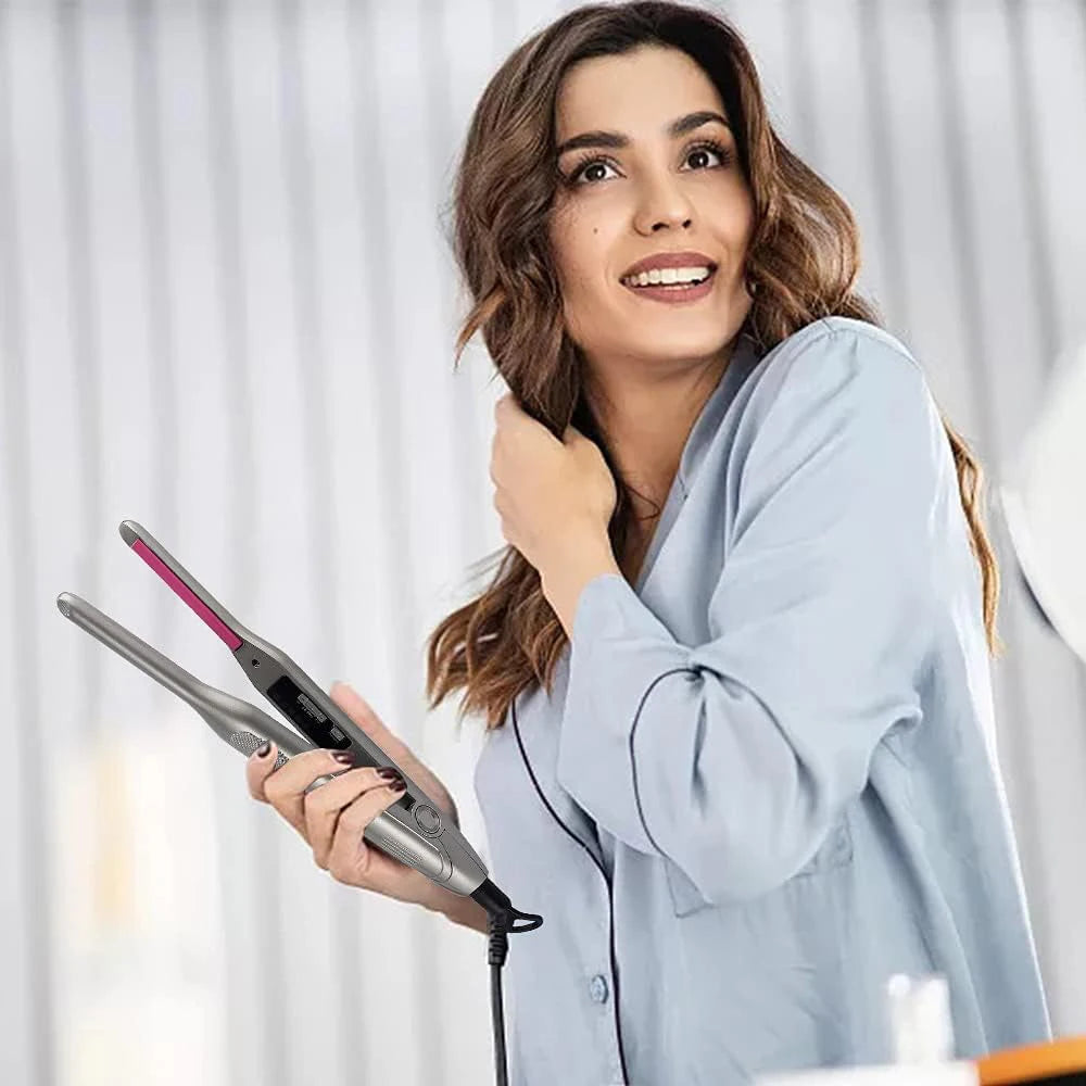 Hair Straightener Curler Professional Ceramic Coating Thinnest Plate Pencil Flat Irons For Short Hair Men's Beard Stylling Tool