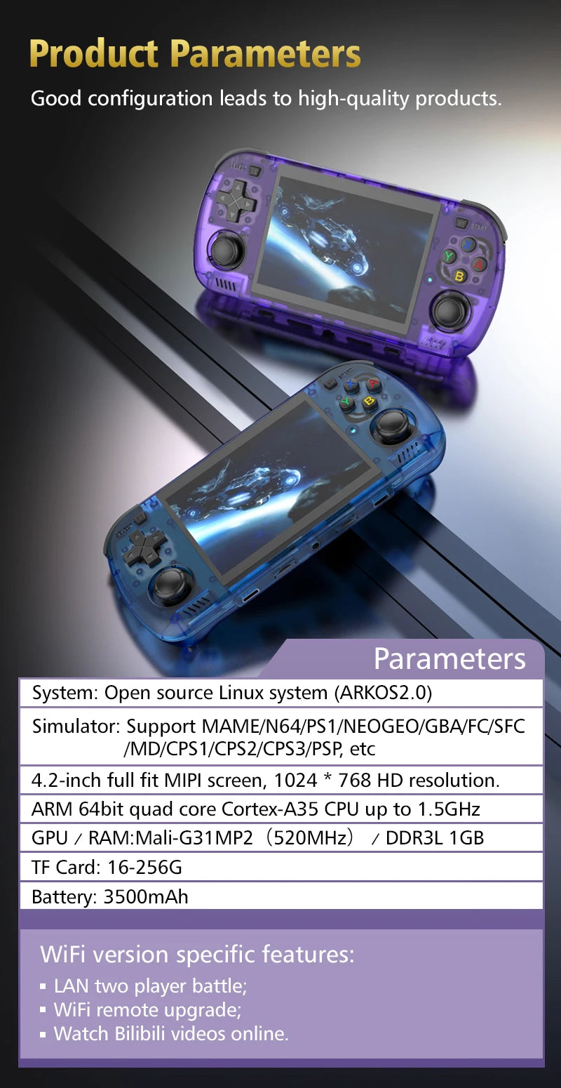 Retro Portable Gaming Console R36H PRO MAX Features a 64-bit Linux system and a 4.2-inch IPS display. This portable handheld vid