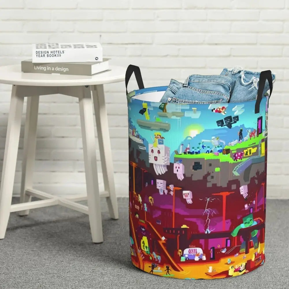 Custom Anime Game Mine C-Crafts Cartoon Laundry Hamper Large Clothes Storage Basket Toy Bin Organizer for Kids