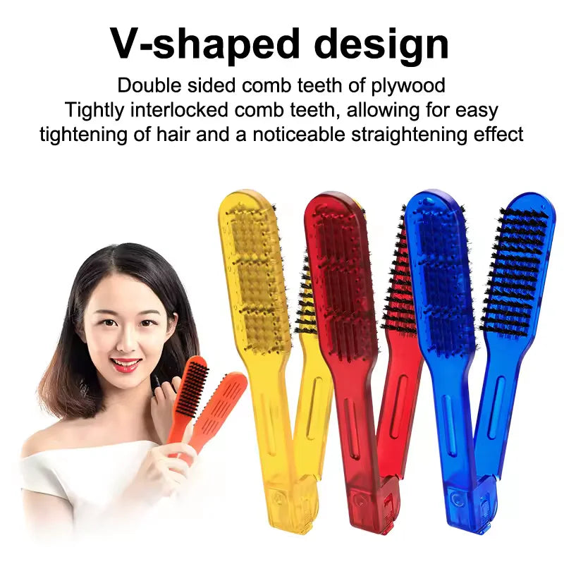 Double Sided Ceramic Hair Straightener Comb & Styling Brush Natural Wood 2 in 1 Styling Tool for Women