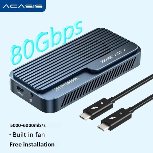 Acasis 80Gbps USB 4 V2 M.2 NVMe SSD Enclosure with Cooling Fan JHL9480/RTL9210 Chip for TB3/4/5 & USB4/3.2 Gen2 for Macbook Pro