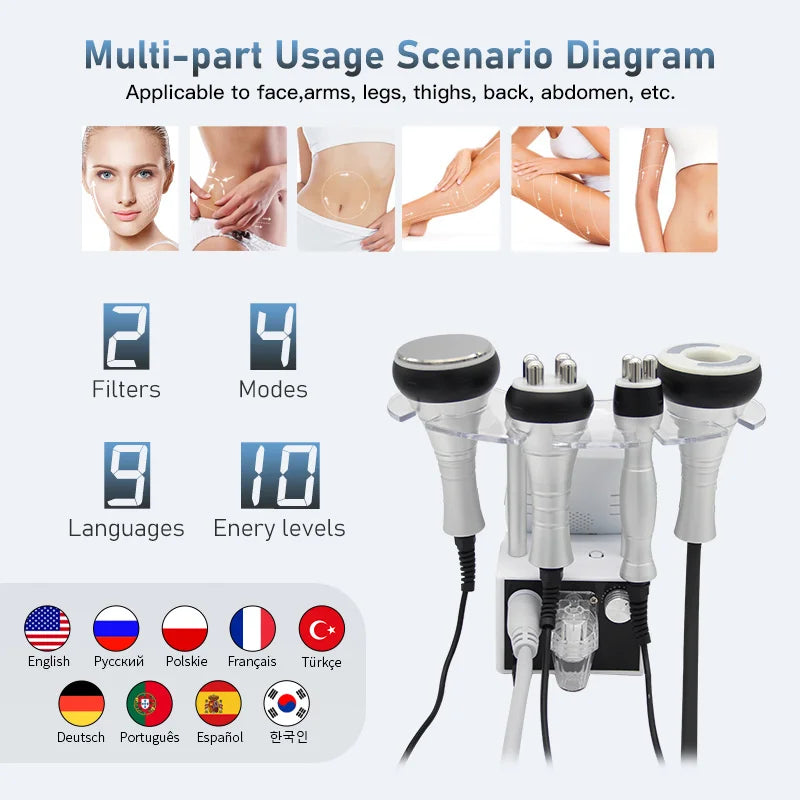 4IN1 Vacuum 40K Body Cavitation Massager Facial Radiofrequency Freckles Removal Fat Burner Cellulite Massager Skin Beauty Device