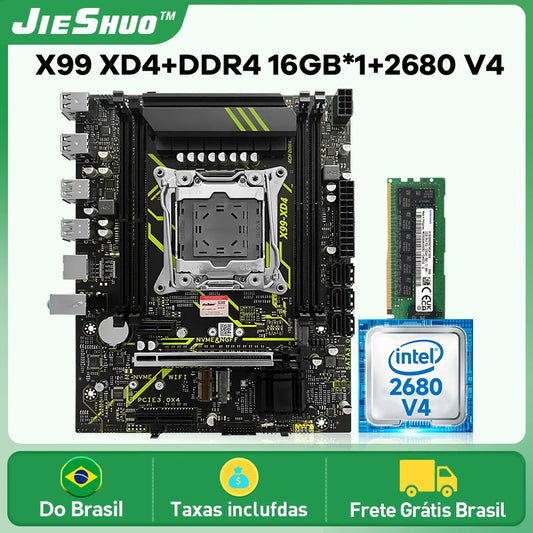 JIESHU X99 Motherboard Set with Intel Xeon E5 2680 V4 CPU  for Gaming Computer Components  supports NVME M.2 ssd USB3.0 TPM2.0