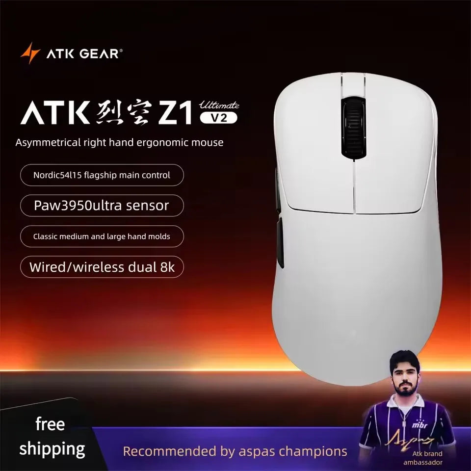 ATK Blazing Sky Z1 V2 Ultimate Wireless Gaming Mouse Dual Model 500mAh Lightweight Dual 8K Low Latency Ergonomics E-sports Mouse