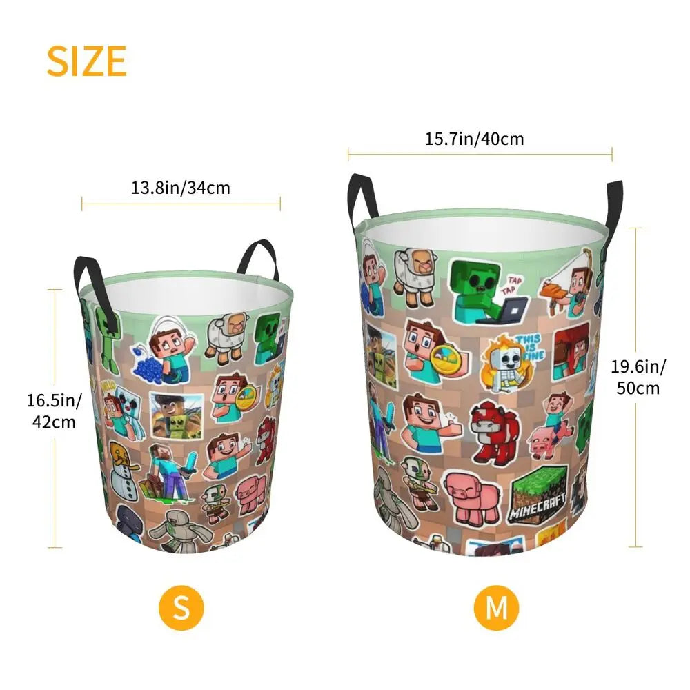 Custom Anime Game Mine C-Crafts Cartoon Laundry Hamper Large Clothes Storage Basket Toy Bin Organizer for Kids