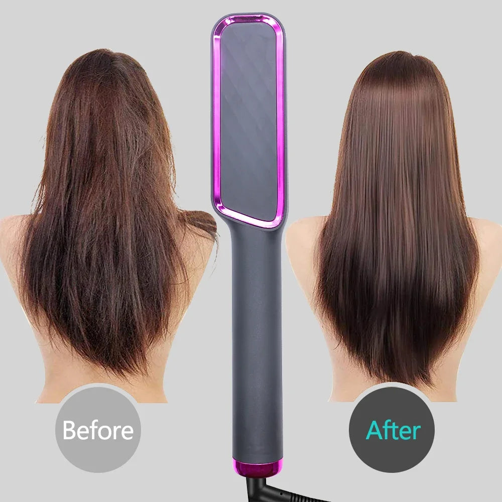 Electric Hair Straightener Brush Fast Heating Straightening Brush Hair Straightener with Anti-Scald Feature Straightener Comb
