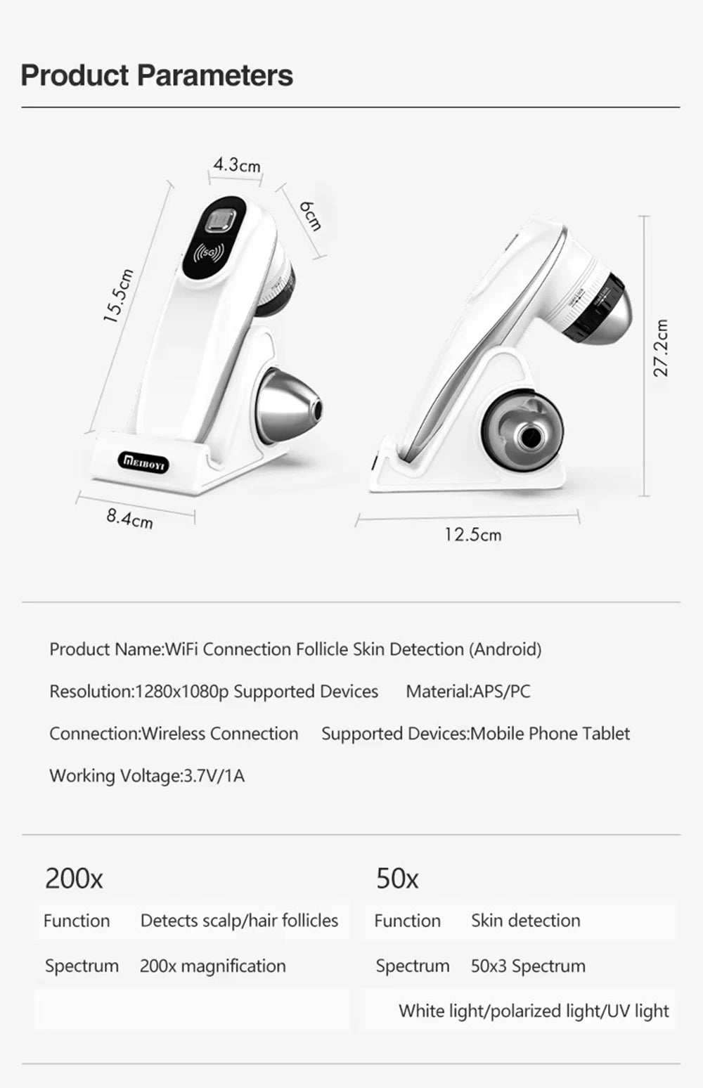 New Professional Wireless HD Intelligent Scalp/Skin/Dermal Detector Hair Follicle Testing Analysis Magnifier UV Skin Analyzer