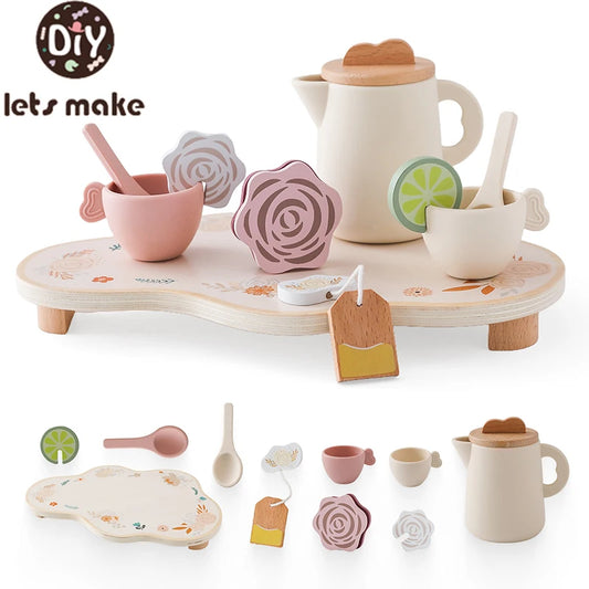 Let's Make Afternoon Tea Set Wooden Pretend Play Toys Kitchen Cake Role Play Parent-child Toys Girls Silicone Tea Cup Toys Girls