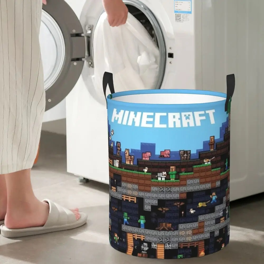 Custom Anime Game Mine C-Crafts Cartoon Laundry Hamper Large Clothes Storage Basket Toy Bin Organizer for Kids