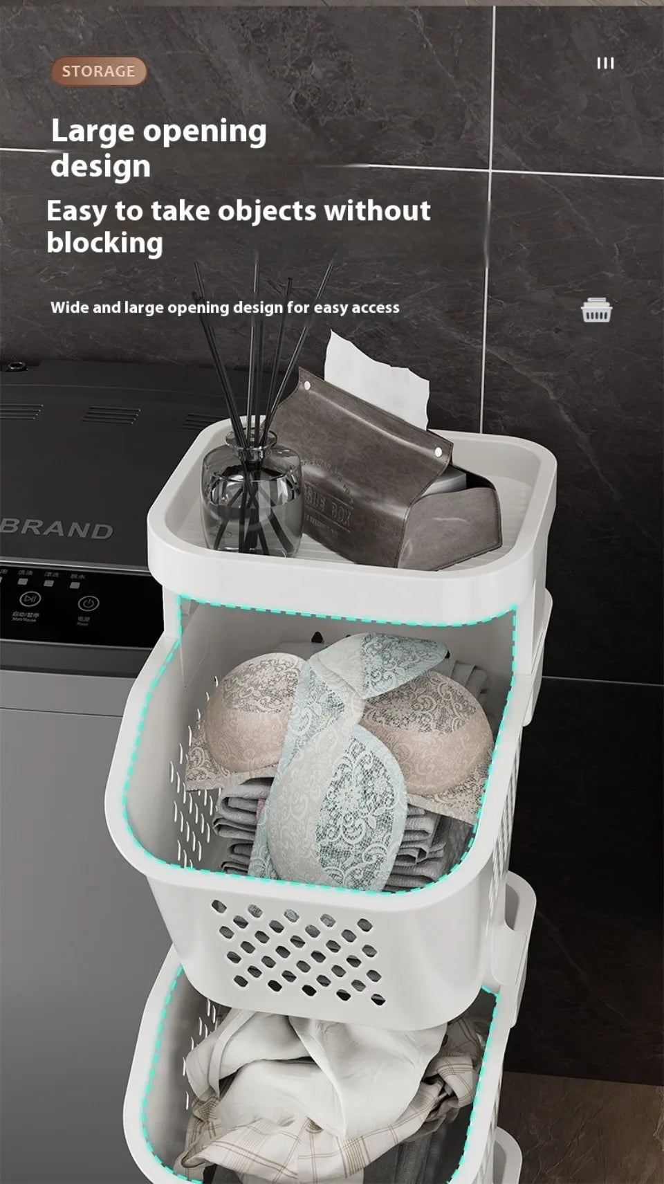 Multilayer Laundry Storage Basket Wheels Pp Plastic Laundry Baskets With Wheel Household Sundries Bathroom Toilet Storage Rack