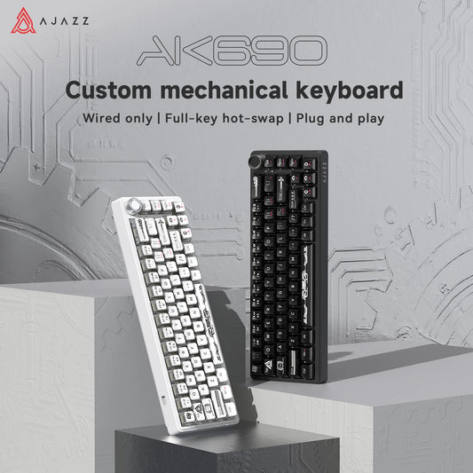 AJAZZ AK690 Wired Mechanical Keyboard with Metal Knob, 68 Keys, Hot-Swappable Gaming Keyboard