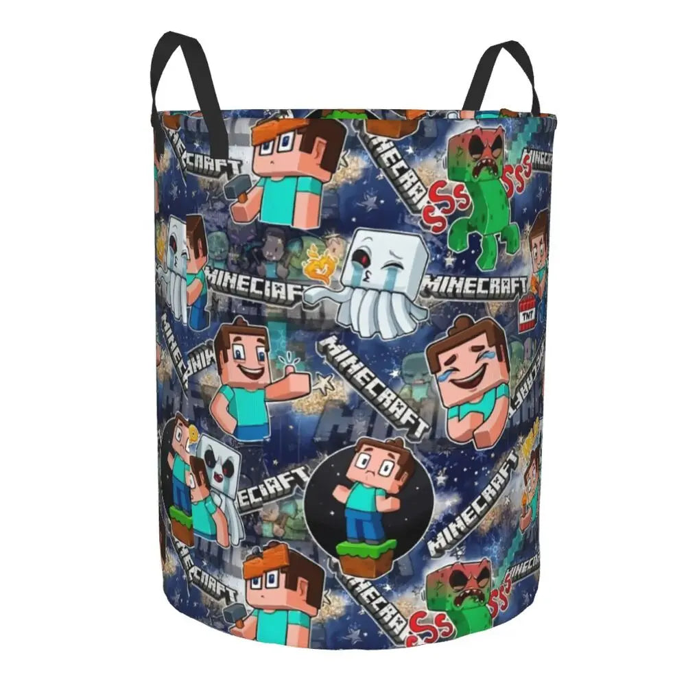 Custom Anime Game Mine C-Crafts Cartoon Laundry Hamper Large Clothes Storage Basket Toy Bin Organizer for Kids
