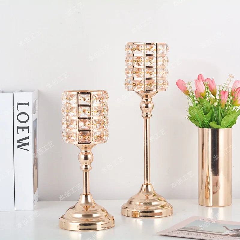 Crystal Glass Candle Holders Luxury Retro Metal Candlesticks, Wedding Party, Christmas Holiday, Desktop Home Decoration, 3 Sizes