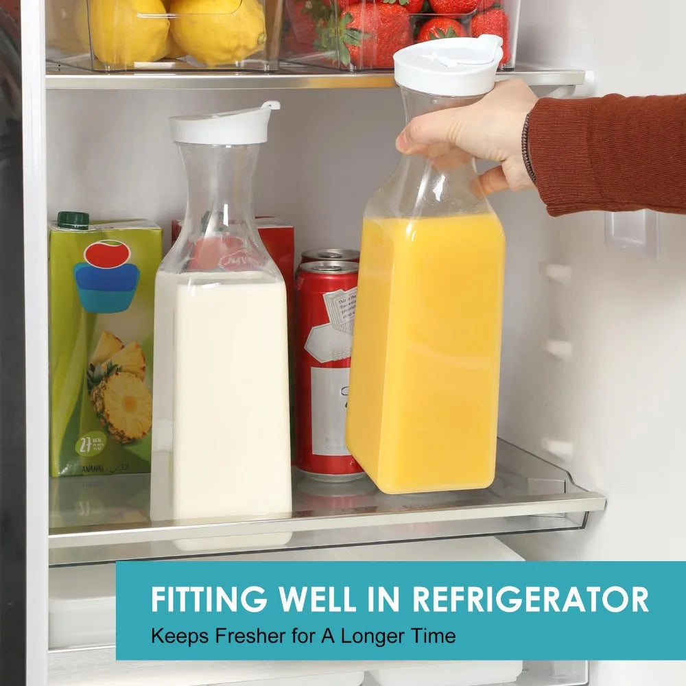 1500ml/50oz Juice Water Bottle Leakproof with Flip Top Round/Square Juice Container Plastic Water Bottle for Cold Drinks/Juice