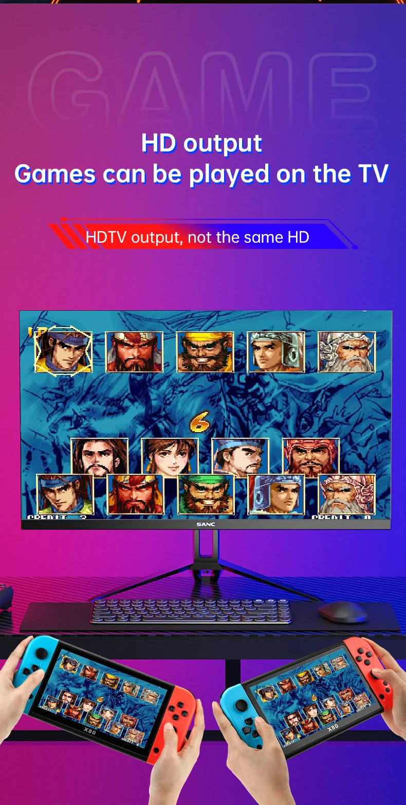 X80 Retro Handheld Game Console 7 Inch Screen HD TV Portable Game Player Built-in 16GB 10000 Games 10 Simulators for PS/PS1/MAME