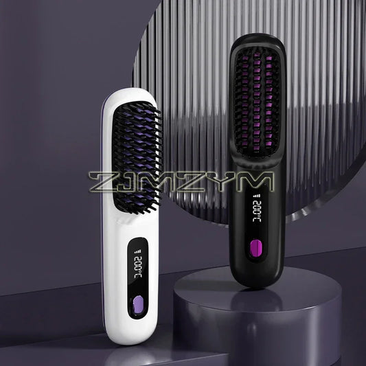 20Seconds Quick Heat Hair Straighter Liquid Crystal Cordless Straight Comb Anti-Scald Styling Brush Negative Ion Curly Hair Tool