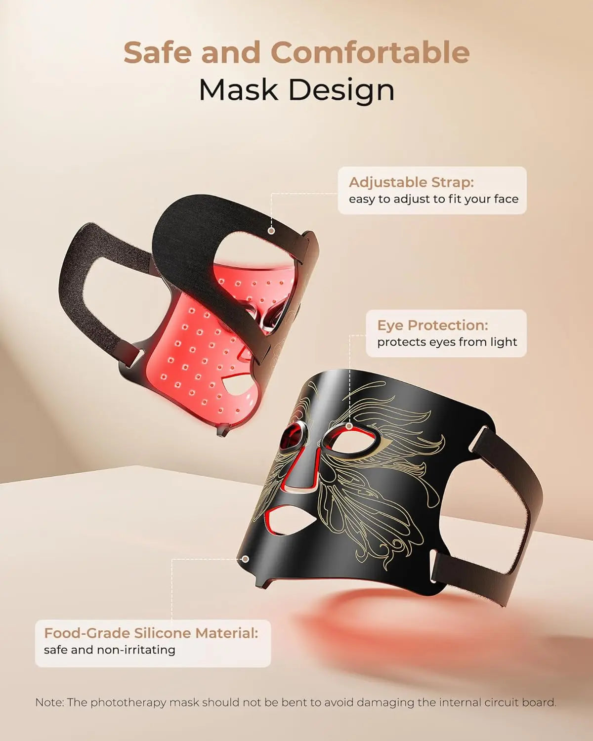 LED Face Mask with 66 LED Beads,Photon Mask with Ice Pack,2500mAh Battery LED Face Beauty Machine Photon FacialSkin Care Machine