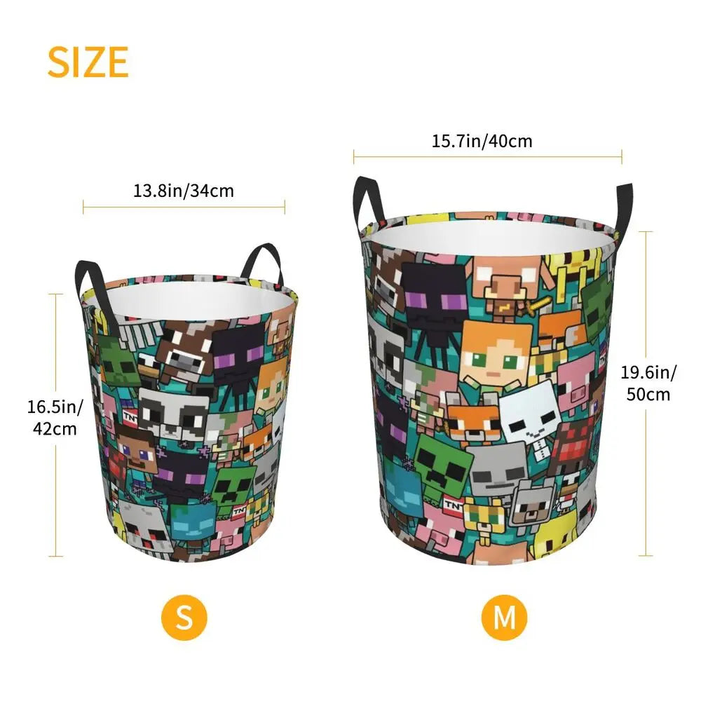 Custom Anime Game Mine C-Crafts Cartoon Laundry Hamper Large Clothes Storage Basket Toy Bin Organizer for Kids