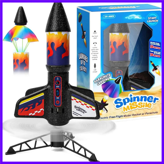 Children Rocket Launcher Toy with Parachute Self Launching Motorized Space Rocket Toys Outdoor Launch Game for Boys Kids