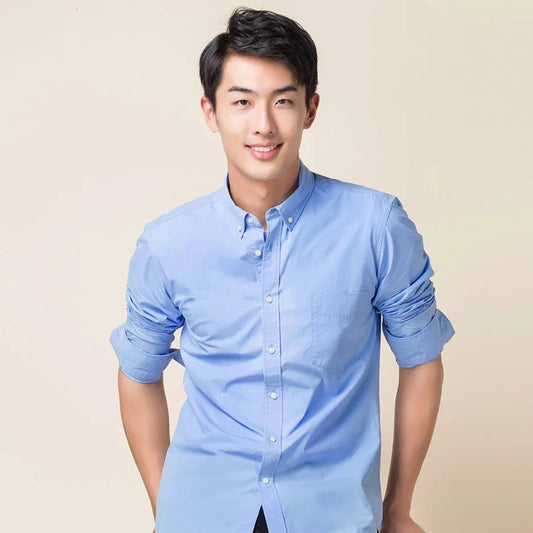 Hight quality 100% cotton oxford long-sleeve shirts for men soft single pocket casual tops fashion striped elegant clothes