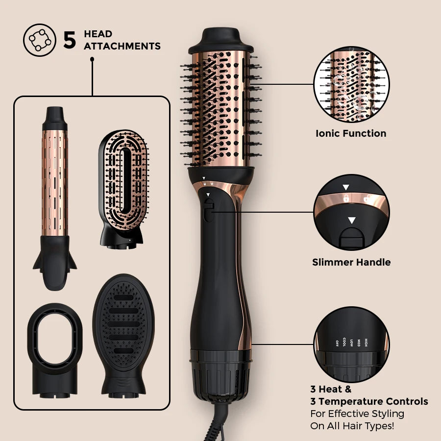 5-in-1 Multifunctional Hair Styling Tools, Hot Air Brush, Hair Dryer, Straightening Brush, Hair Curler, Straightening Brush,220V