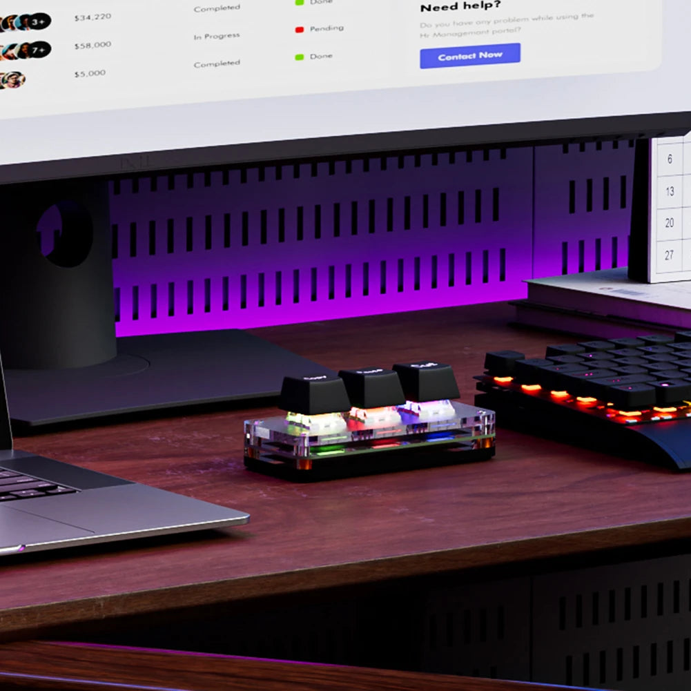 RGB Mini Cut Copy Paste Keyboard 3-Key Ctrl X C V Shortcut One Handed Keyboard USB Type-C Macro Keypad Programmable Keyboard