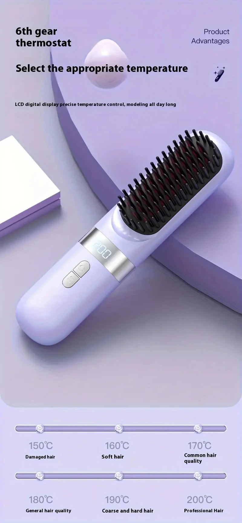 2025 Electric Hot Comb Multifunctional Wireless Straight Hair Straightener Negative Ion Anti-Scalding Straightening Brush New