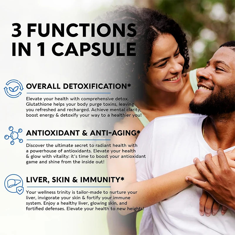 Pure Glutathione Capsules - Max Absorption, Support Overall Detoxification, Antioxidant & Anti-Aging, Liver, Skin & Immunity