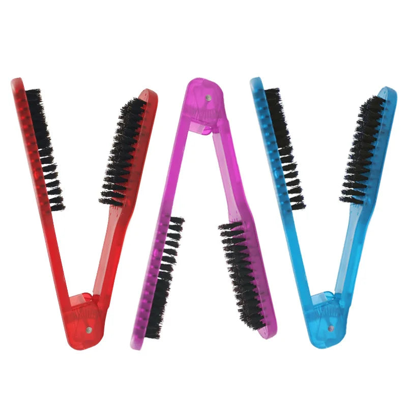 Hairdressing Straightener Hairbrush Nylon Hair Straightening Double Brushes V Shape Comb Clamp
