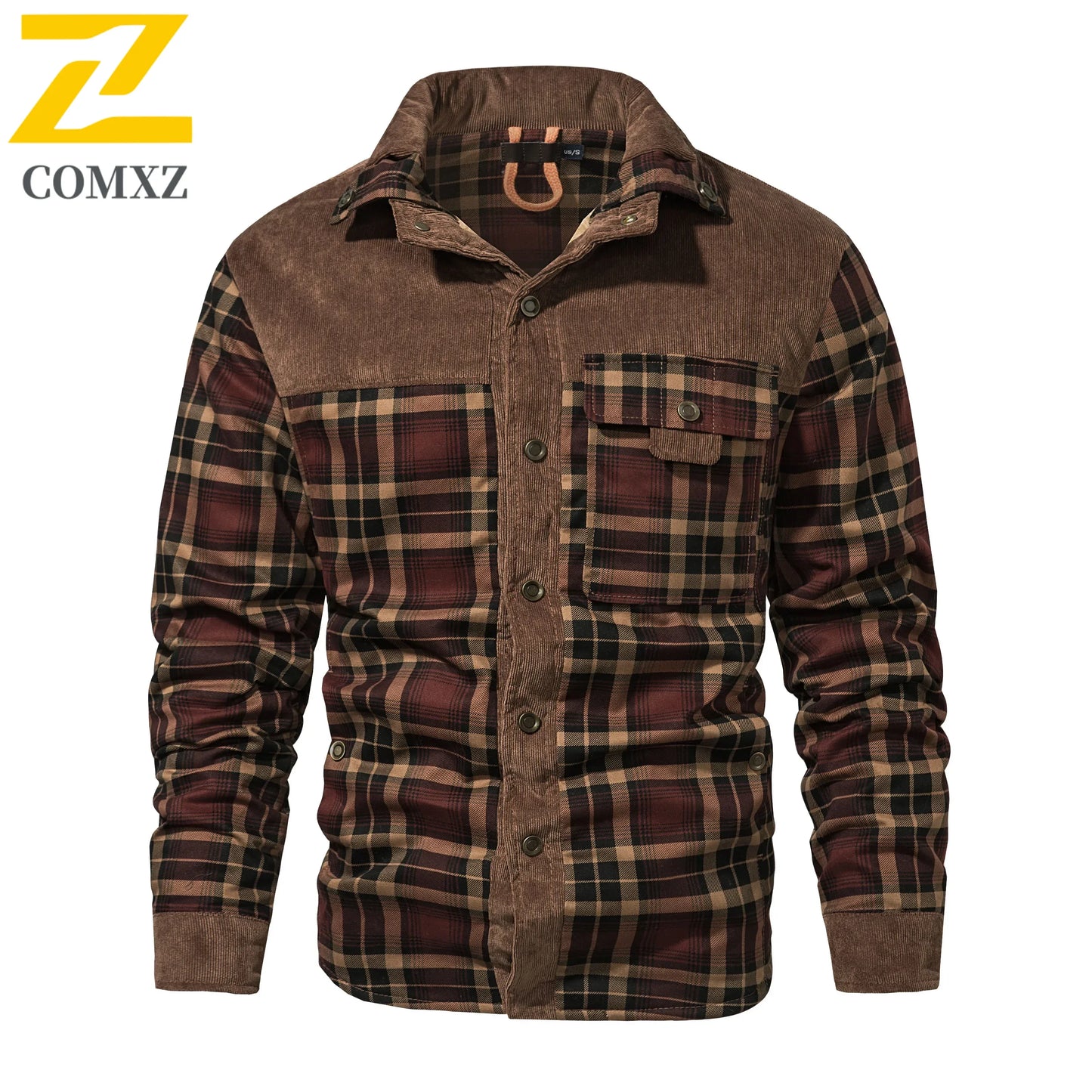 Mens Cotton Jacket Autumn Winter 2025 Check Print Warm Casual Business Office Lapel Coat Man Middle-aged Elderly Cotton Clothes