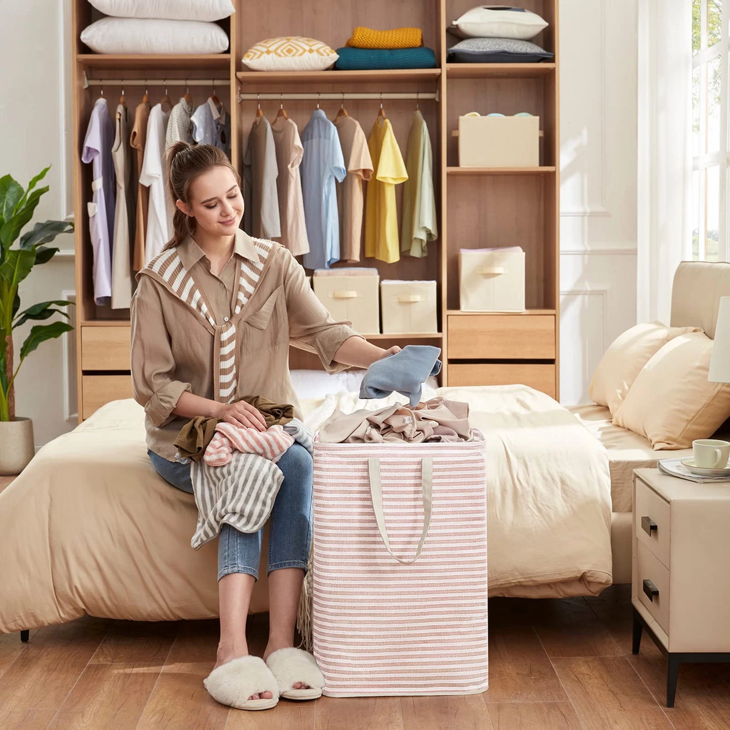 75L Large Collapsible Laundry Baskets with Handle Household Clothes Storage Basket Dirty Laundry Toys Storage Organization