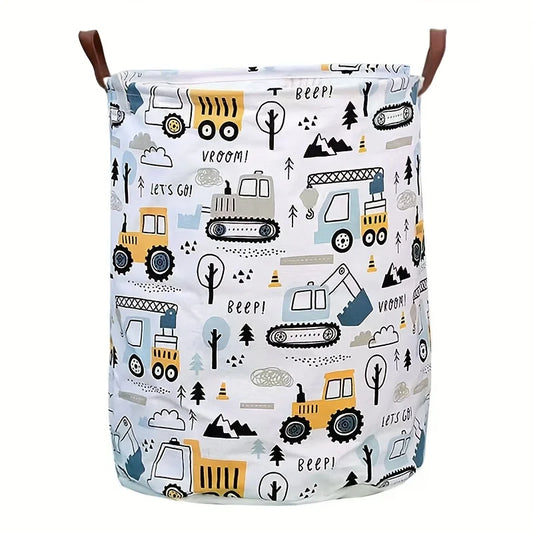 Laundry Basket Large Capacity Cartoon Print  Foldable Portable Construction Vehicle Design Sturdy Construction Home Organization