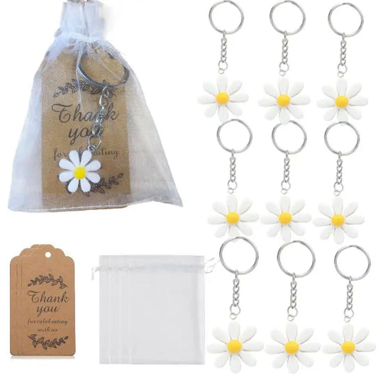 30pcs Daisy Party Favors Include Daisy Keychains with Organza Bags Thank You Kraft Tags for  Party Supplies