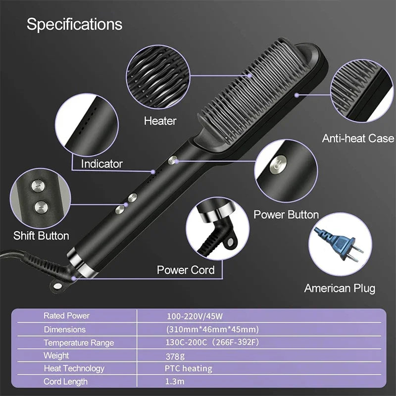 Hair Straightener Quick Heated Electric Hot Comb Hair Straightener Professional Negative Ion Hair Care Hairstyle Brush